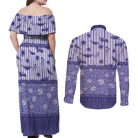 Hawaii Christmas In July Couples Matching Off Shoulder Maxi Dress and Long Sleeve Button Shirt Amethyst Purple Mele Kalikimaka Sea Animals