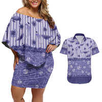 Hawaii Christmas In July Couples Matching Off Shoulder Short Dress and Hawaiian Shirt Amethyst Purple Mele Kalikimaka Sea Animals