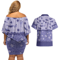 Hawaii Christmas In July Couples Matching Off Shoulder Short Dress and Hawaiian Shirt Amethyst Purple Mele Kalikimaka Sea Animals