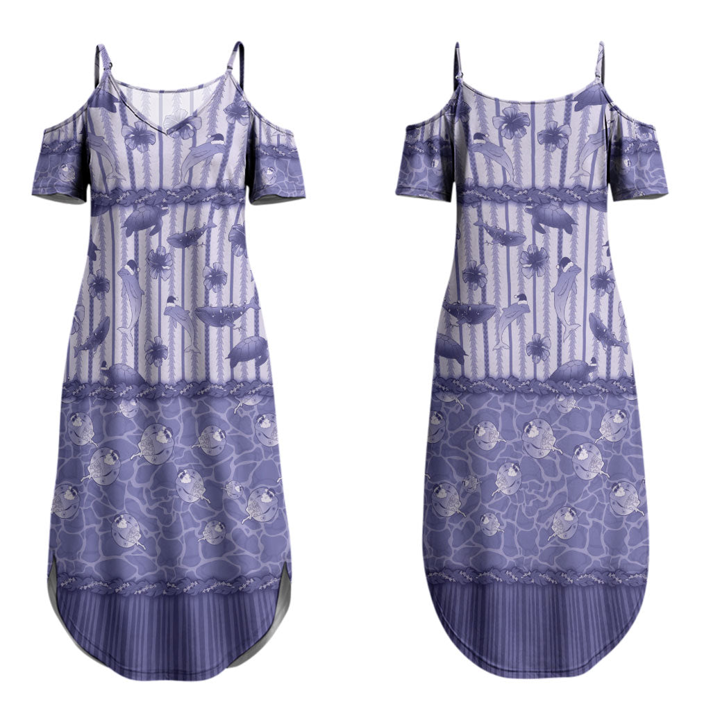 Hawaii Christmas In July Couples Matching Summer Maxi Dress and Hawaiian Shirt Amethyst Purple Mele Kalikimaka Sea Animals DT05 - Polynesian Pride