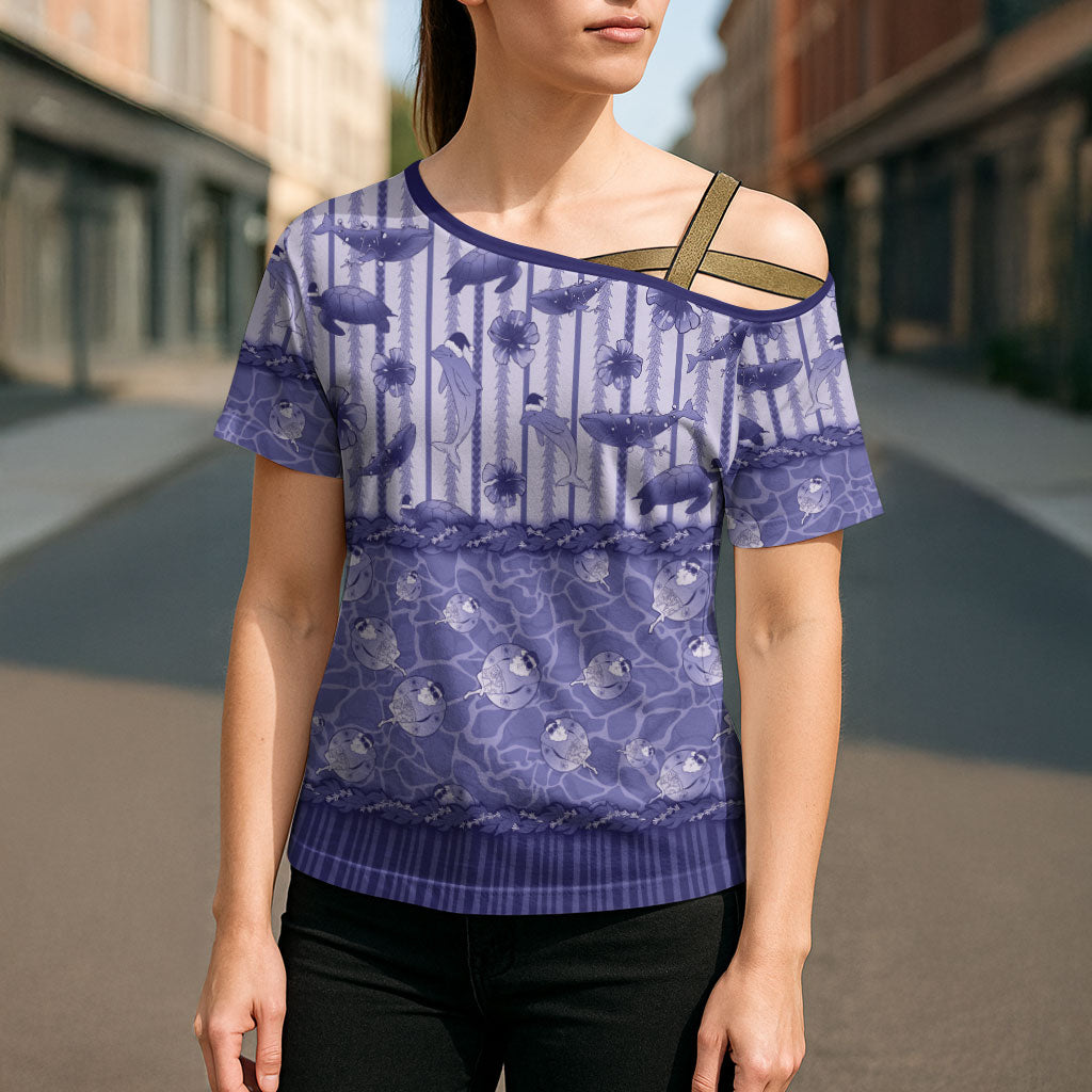 Hawaii Christmas In July Cross Shoulder Shirt Amethyst Purple Mele Kalikimaka Sea Animals