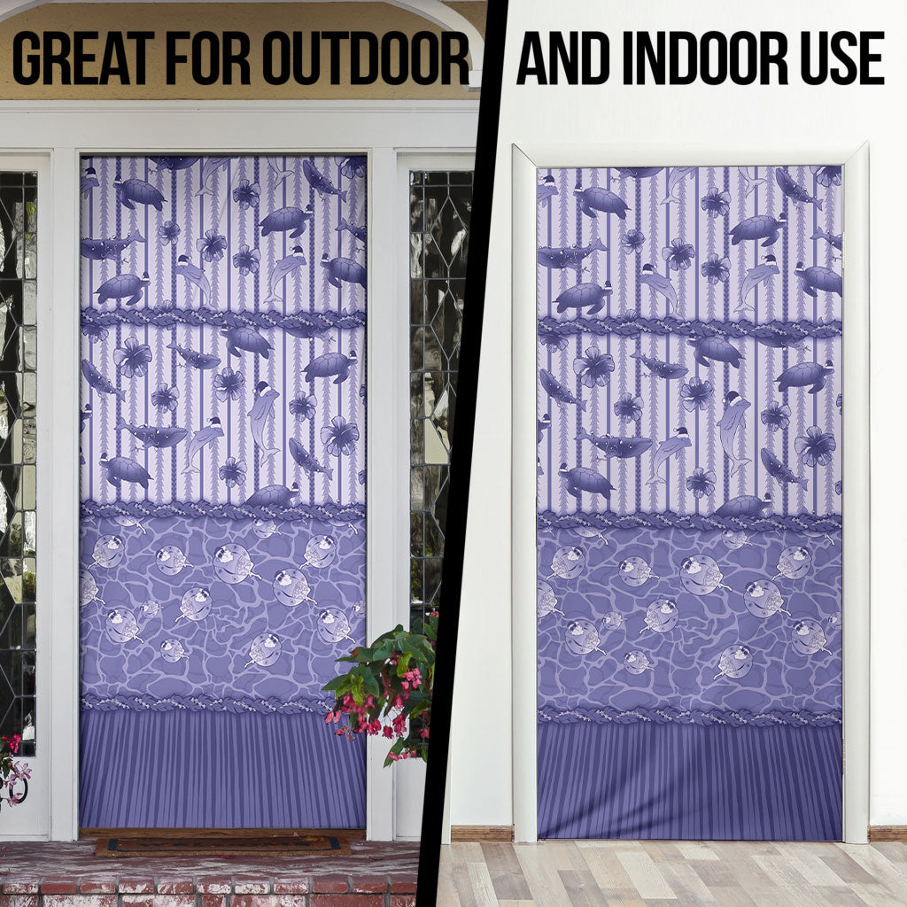 Hawaii Christmas In July Door Cover Amethyst Purple Mele Kalikimaka Sea Animals