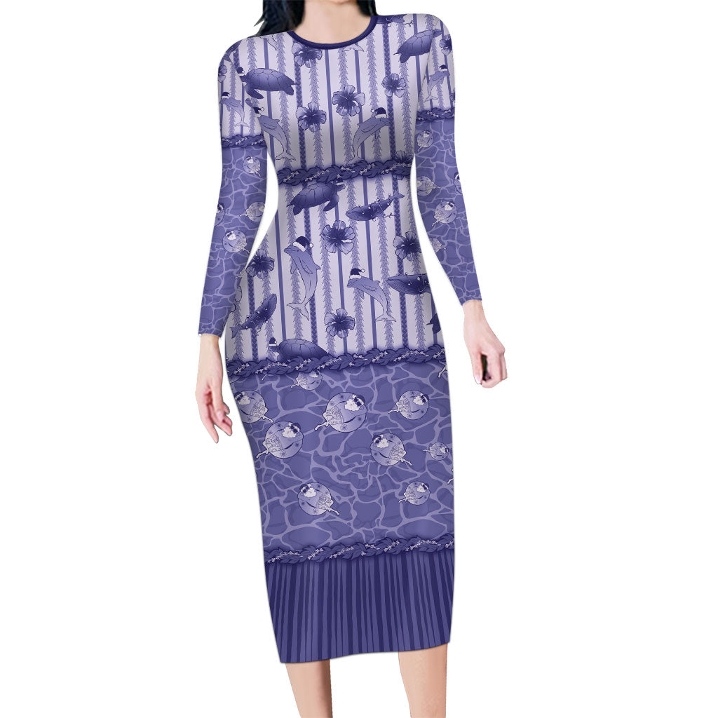 Hawaii Christmas In July Family Matching Long Sleeve Bodycon Dress and Hawaiian Shirt Amethyst Purple Mele Kalikimaka Sea Animals