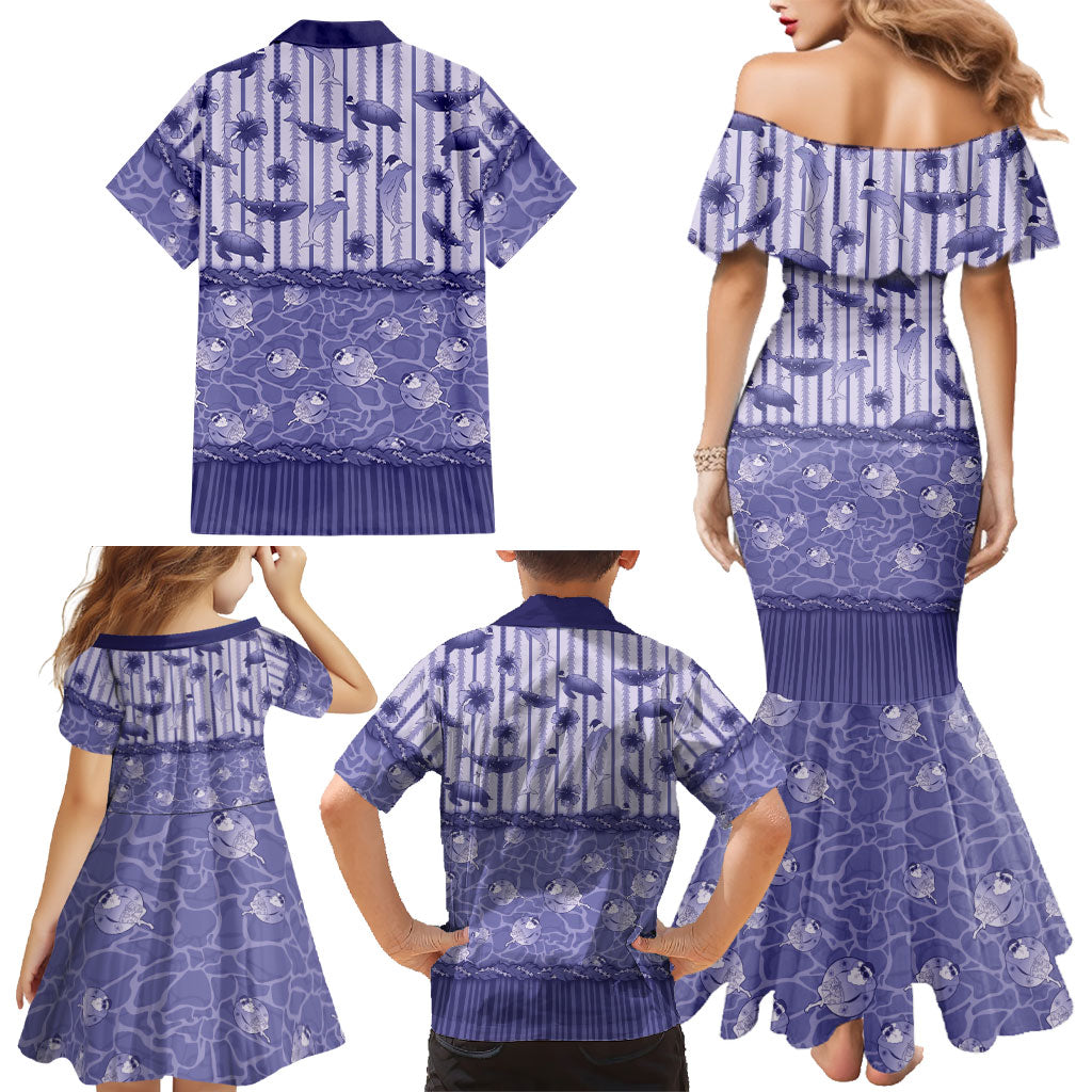 Hawaii Christmas In July Family Matching Mermaid Dress and Hawaiian Shirt Amethyst Purple Mele Kalikimaka Sea Animals