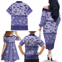 Hawaii Christmas In July Family Matching Off The Shoulder Long Sleeve Dress and Hawaiian Shirt Amethyst Purple Mele Kalikimaka Sea Animals
