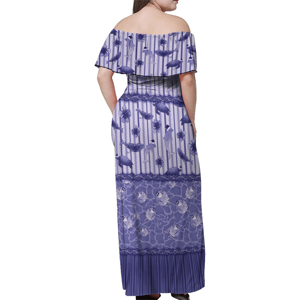 Hawaii Christmas In July Family Matching Off Shoulder Maxi Dress and Hawaiian Shirt Amethyst Purple Mele Kalikimaka Sea Animals