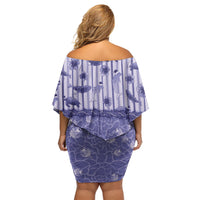 Hawaii Christmas In July Family Matching Off Shoulder Short Dress and Hawaiian Shirt Amethyst Purple Mele Kalikimaka Sea Animals