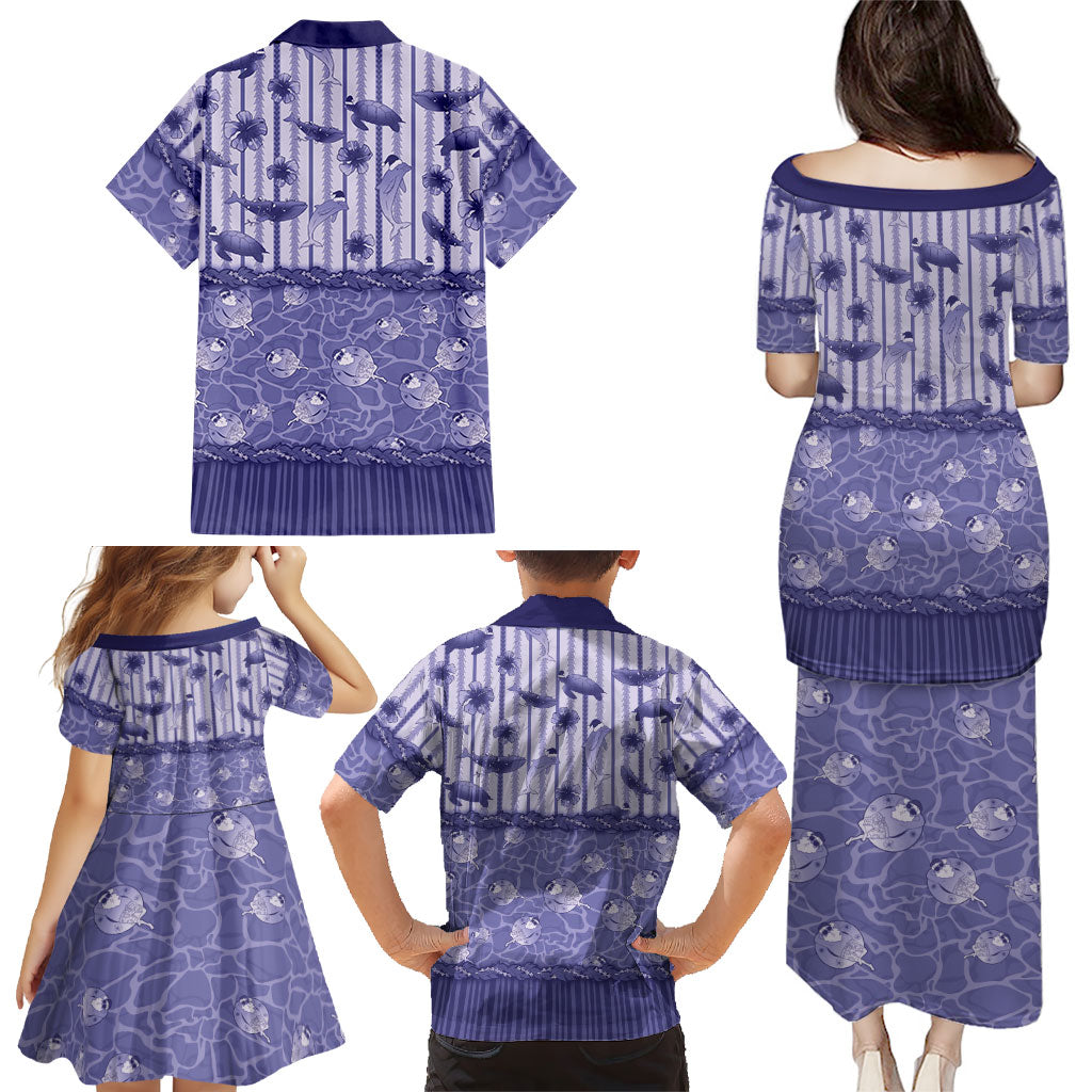 Hawaii Christmas In July Family Matching Puletasi and Hawaiian Shirt Amethyst Purple Mele Kalikimaka Sea Animals