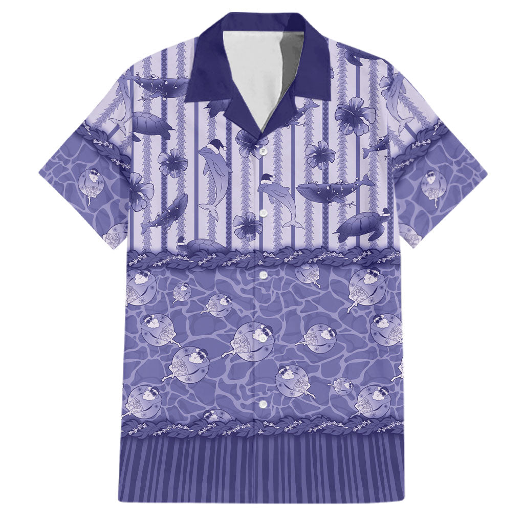 Hawaii Christmas In July Family Matching Short Sleeve Bodycon Dress and Hawaiian Shirt Amethyst Purple Mele Kalikimaka Sea Animals