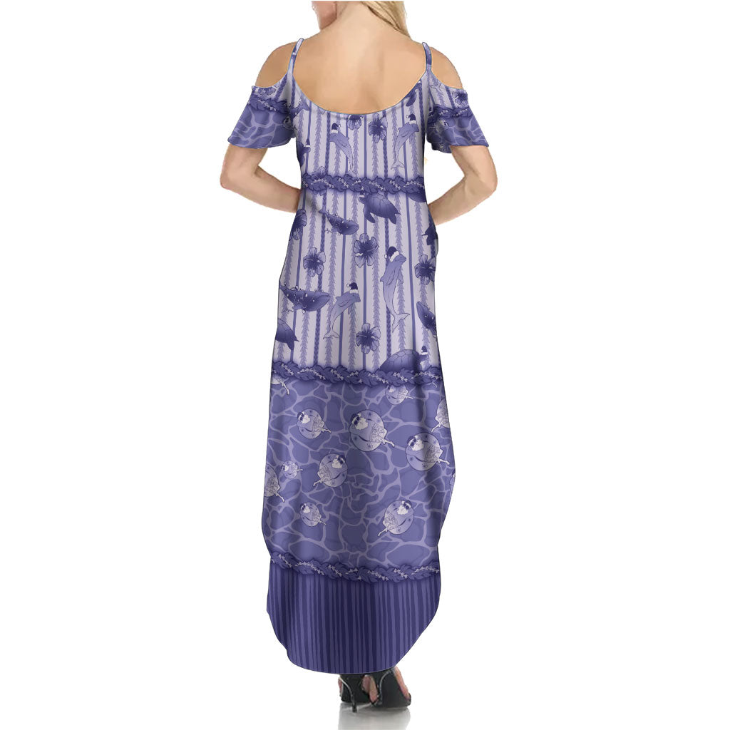 Hawaii Christmas In July Family Matching Summer Maxi Dress and Hawaiian Shirt Amethyst Purple Mele Kalikimaka Sea Animals