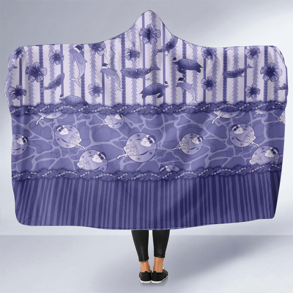 Hawaii Christmas In July Hooded Blanket Amethyst Purple Mele Kalikimaka Sea Animals