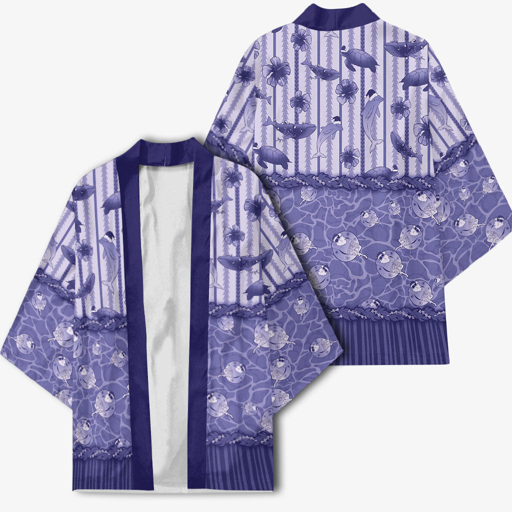 Hawaii Christmas In July Kimono Amethyst Purple Mele Kalikimaka Sea Animals