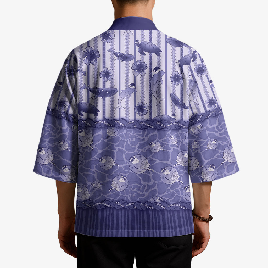 Hawaii Christmas In July Kimono Amethyst Purple Mele Kalikimaka Sea Animals