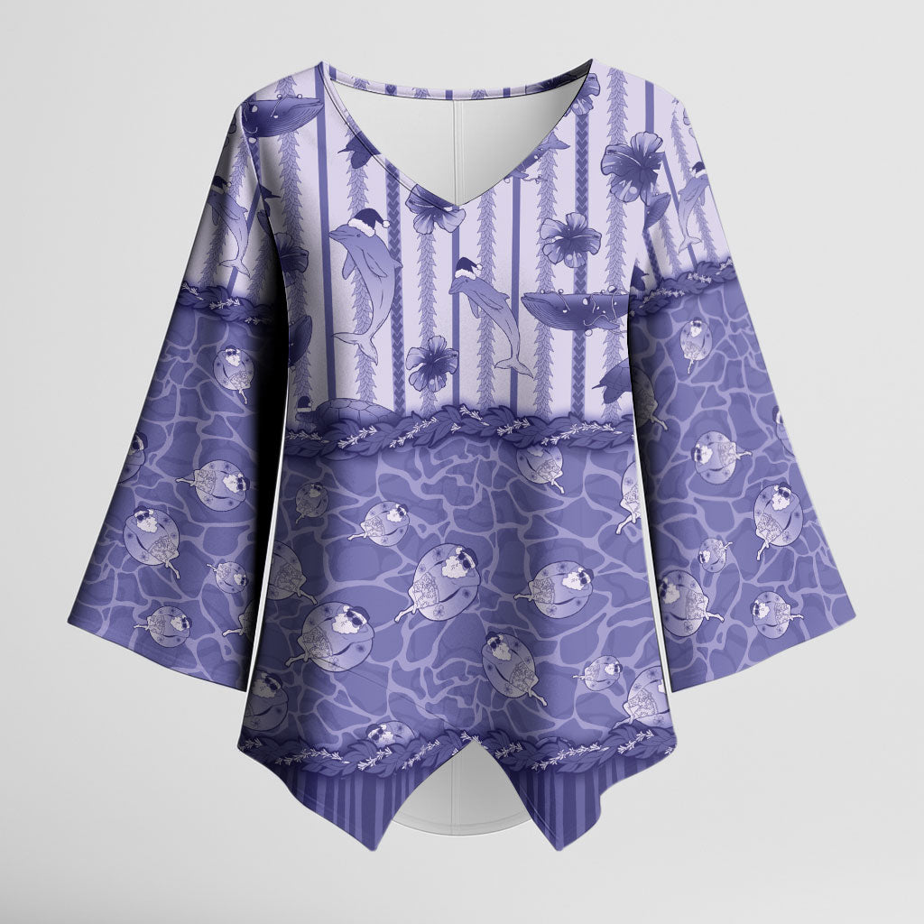Hawaii Christmas In July Kimono Sleeve Blouse Amethyst Purple Mele Kalikimaka Sea Animals