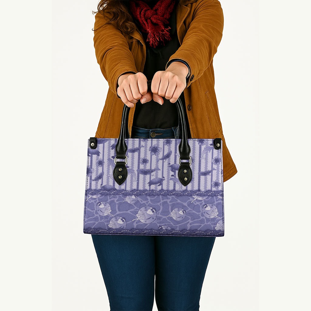 Hawaii Christmas In July Leather Bag Amethyst Purple Mele Kalikimaka Sea Animals