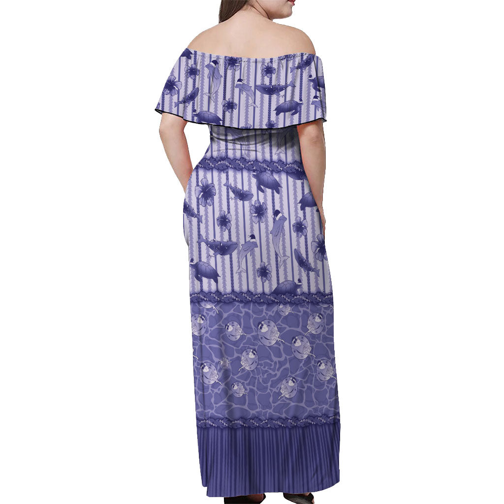 Hawaii Christmas In July Off Shoulder Maxi Dress Amethyst Purple Mele Kalikimaka Sea Animals