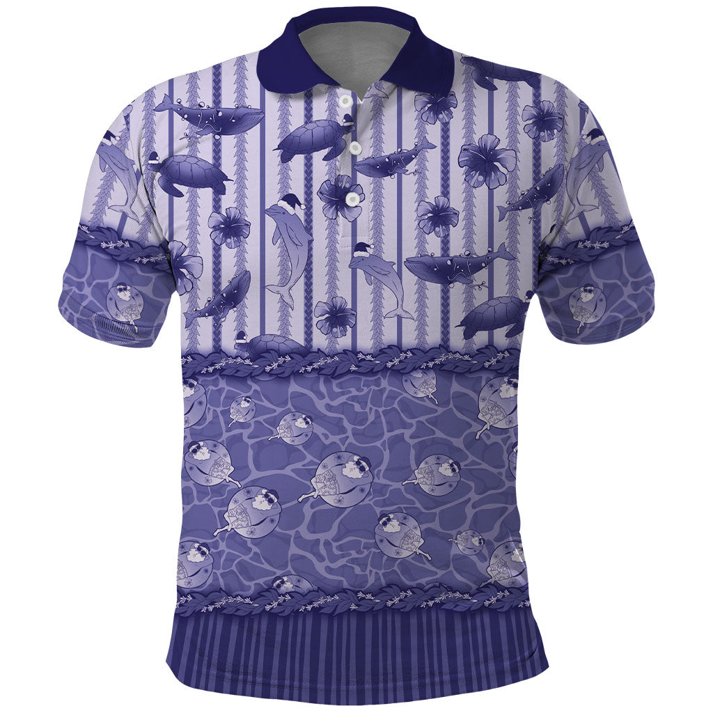 Hawaii Christmas In July Polo Shirt Amethyst Purple Mele Kalikimaka Sea Animals