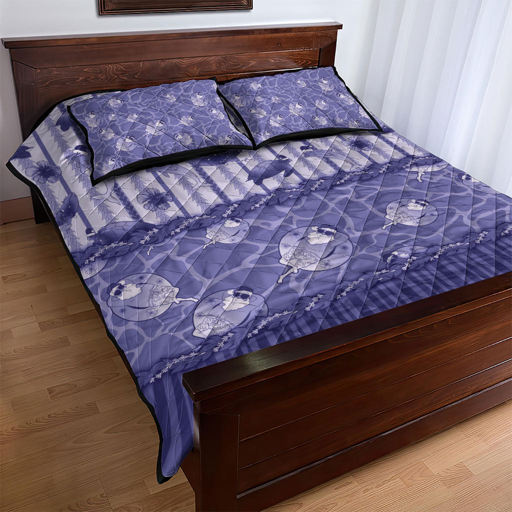 Hawaii Christmas In July Quilt Bed Set Amethyst Purple Mele Kalikimaka Sea Animals