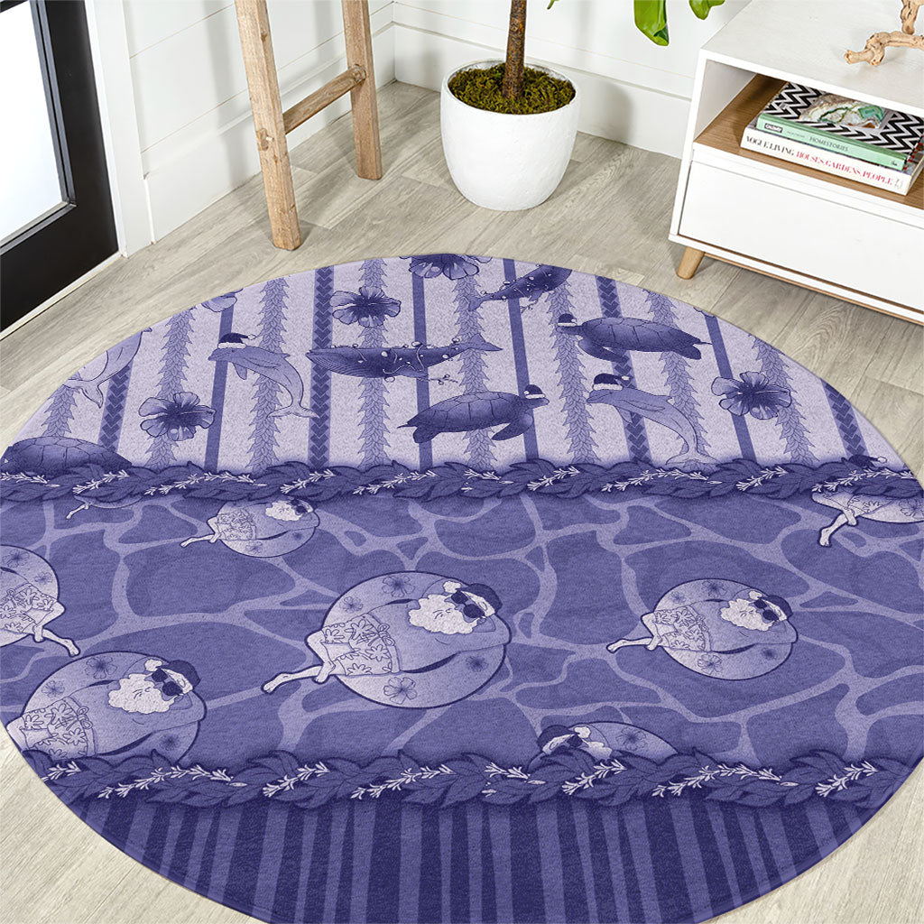 Hawaii Christmas In July Round Carpet Amethyst Purple Mele Kalikimaka Sea Animals