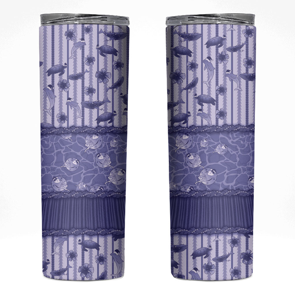Hawaii Christmas In July Skinny Tumbler Amethyst Purple Mele Kalikimaka Sea Animals