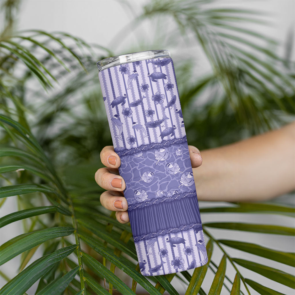 Hawaii Christmas In July Skinny Tumbler Amethyst Purple Mele Kalikimaka Sea Animals
