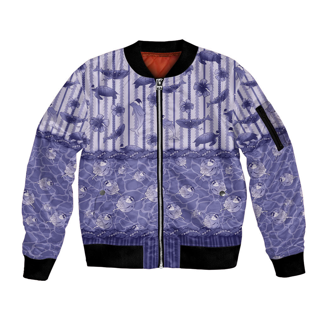Hawaii Christmas In July Sleeve Zip Bomber Jacket Amethyst Purple Mele Kalikimaka Sea Animals