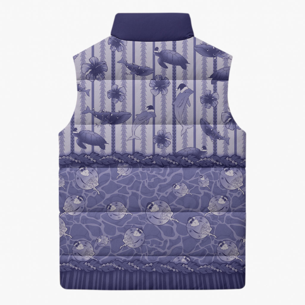 Hawaii Christmas In July Sleeveless Puffer Jacket Amethyst Purple Mele Kalikimaka Sea Animals