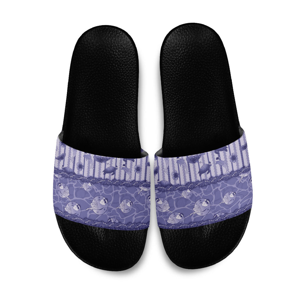 Hawaii Christmas In July Slide Sandals Amethyst Purple Mele Kalikimaka Sea Animals