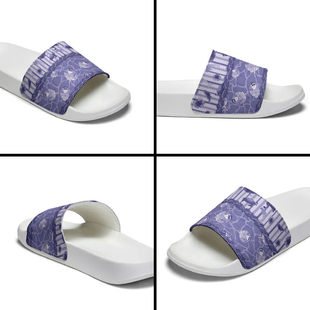 Hawaii Christmas In July Slide Sandals Amethyst Purple Mele Kalikimaka Sea Animals