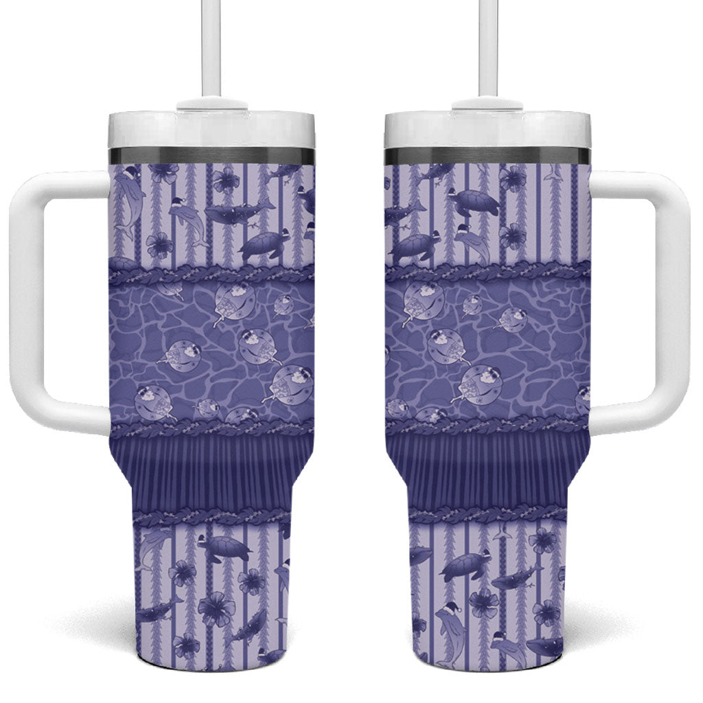 Hawaii Christmas In July Tumbler With Handle Amethyst Purple Mele Kalikimaka Sea Animals
