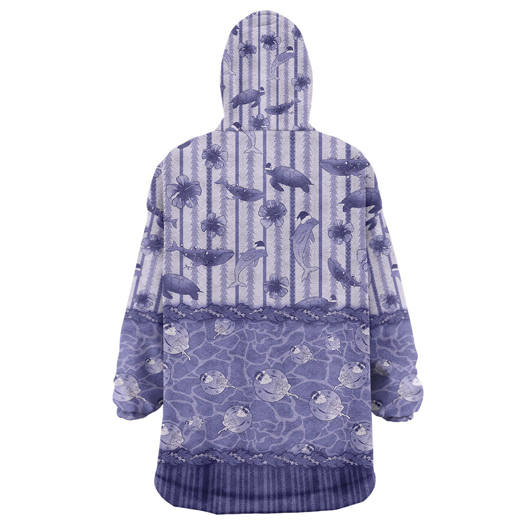 Hawaii Christmas In July Wearable Blanket Hoodie Amethyst Purple Mele Kalikimaka Sea Animals