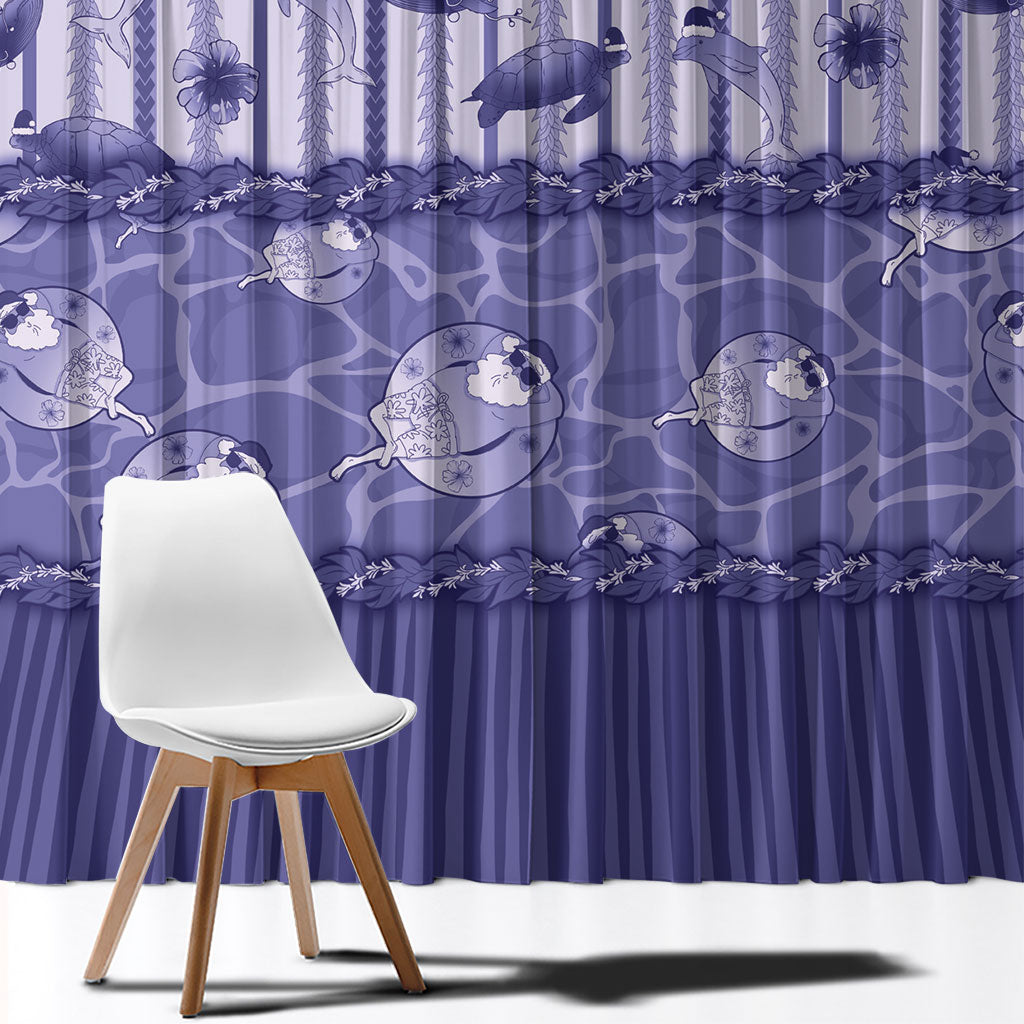 Hawaii Christmas In July Window Curtain Amethyst Purple Mele Kalikimaka Sea Animals