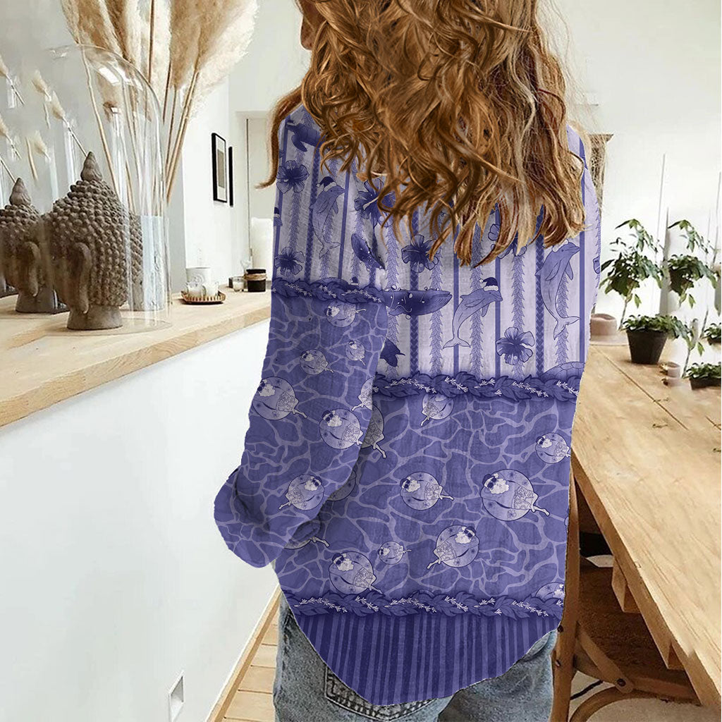 Hawaii Christmas In July Women Casual Shirt Amethyst Purple Mele Kalikimaka Sea Animals