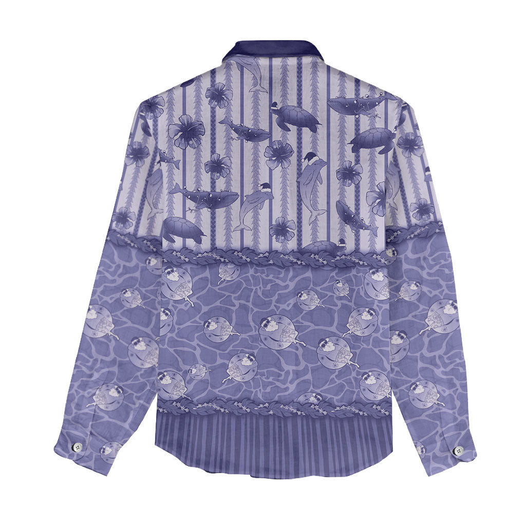 Hawaii Christmas In July Women Casual Shirt Amethyst Purple Mele Kalikimaka Sea Animals