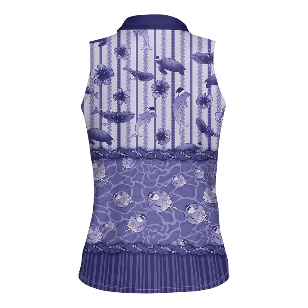 Hawaii Christmas In July Women Sleeveless Polo Shirt Amethyst Purple Mele Kalikimaka Sea Animals