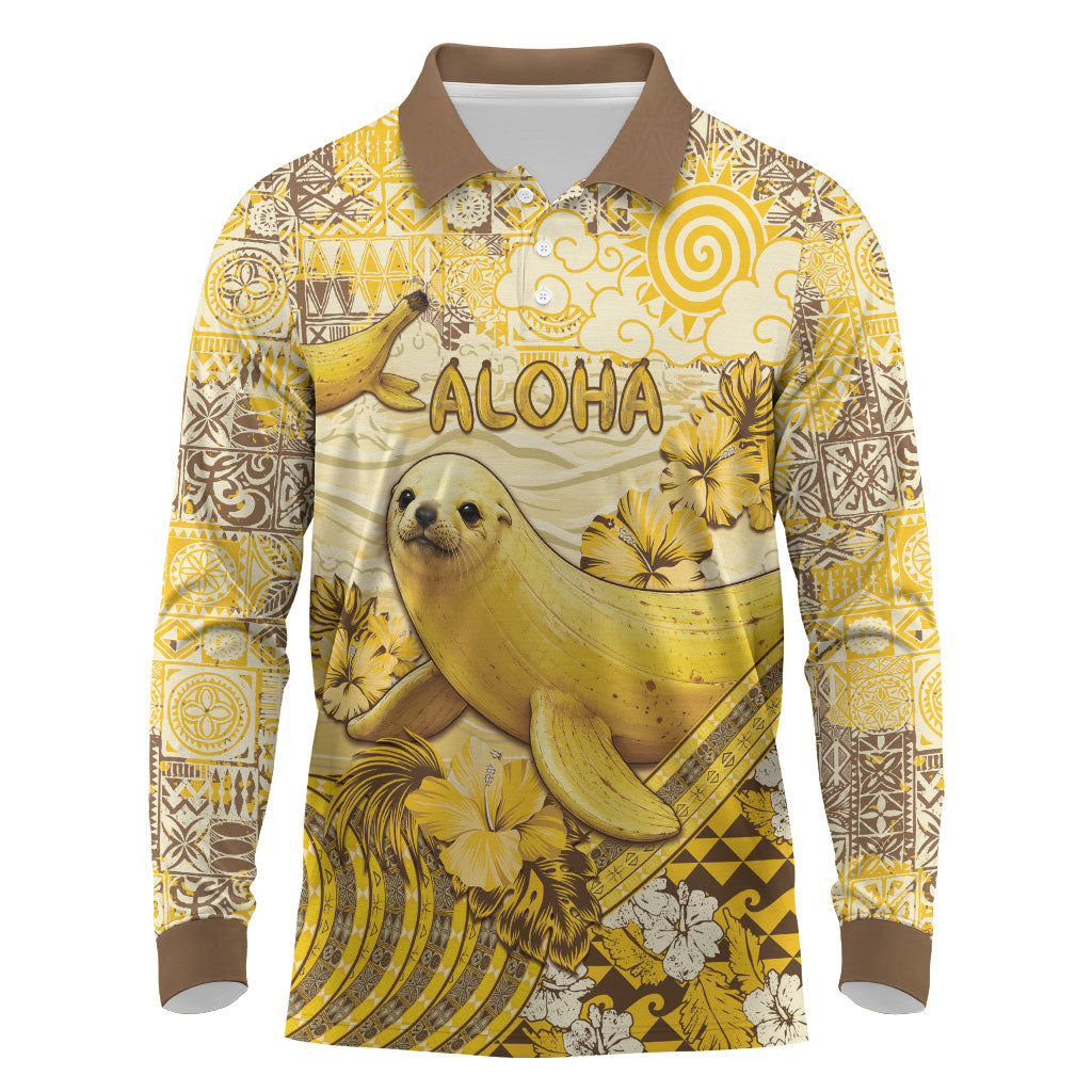 Hawaii Banana Seal Long Sleeve Polo Shirt Ilio Holo I Ka Uaua Aloha