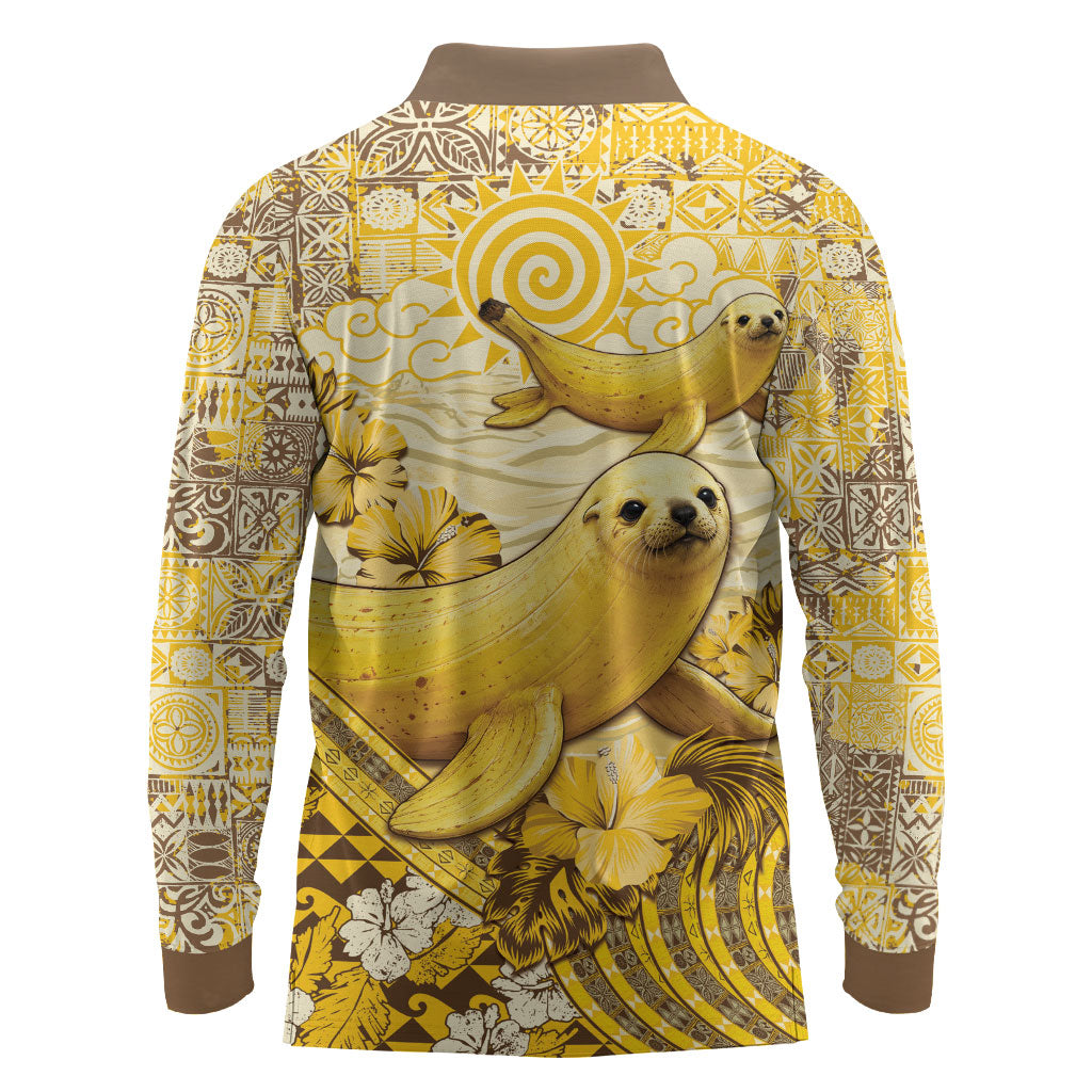 Hawaii Banana Seal Long Sleeve Polo Shirt Ilio Holo I Ka Uaua Aloha