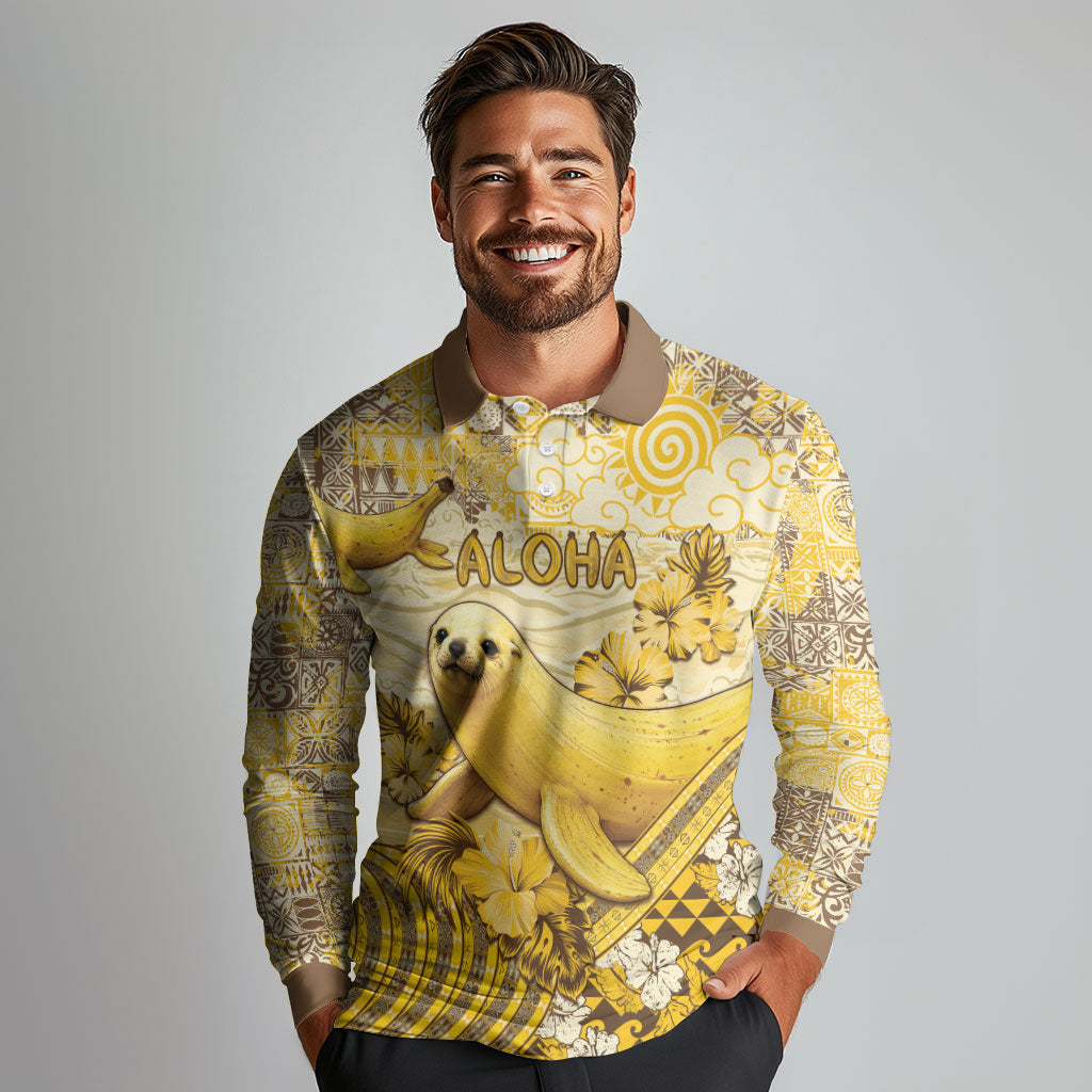Hawaii Banana Seal Long Sleeve Polo Shirt Ilio Holo I Ka Uaua Aloha