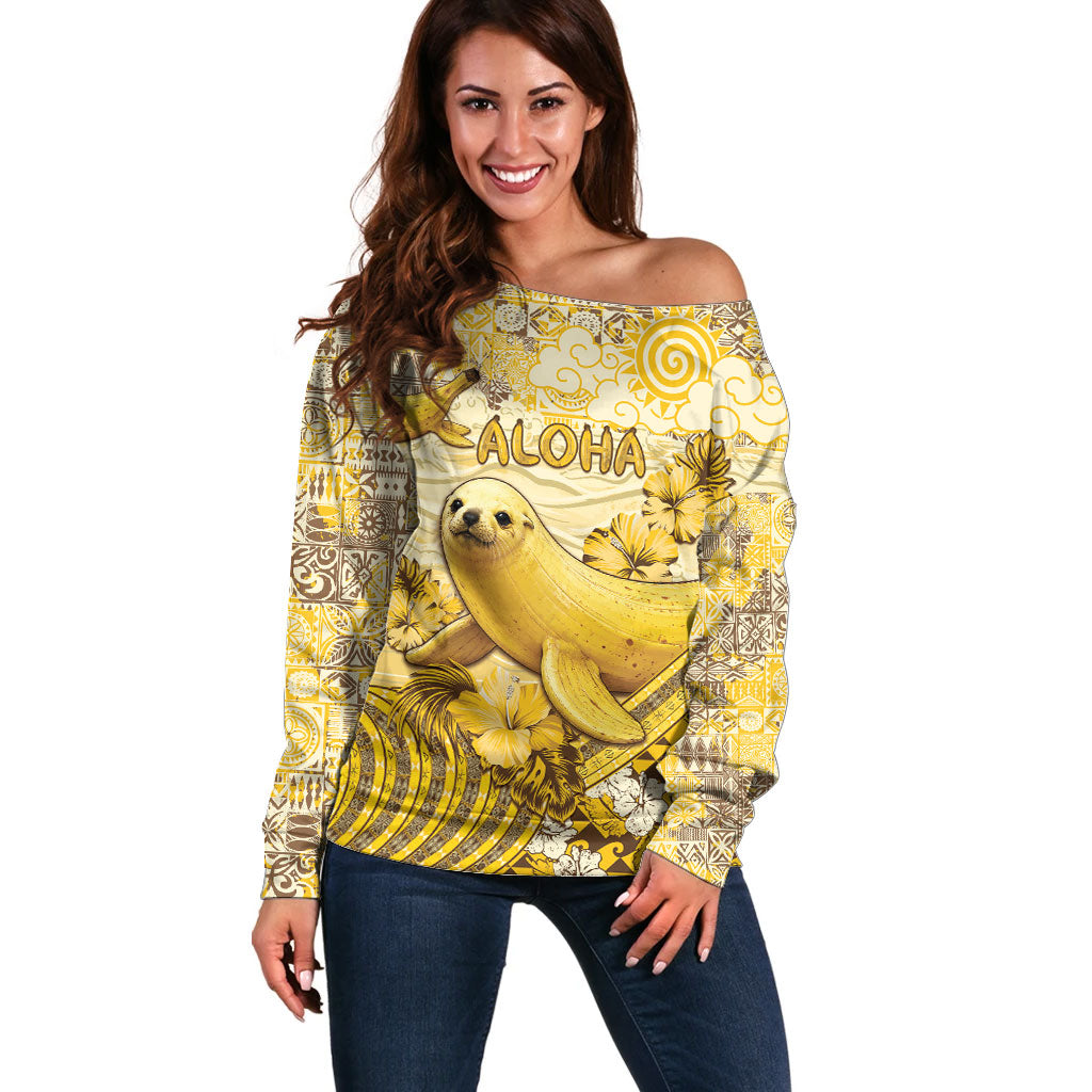 Hawaii Banana Seal Off Shoulder Sweater Ilio Holo I Ka Uaua Aloha