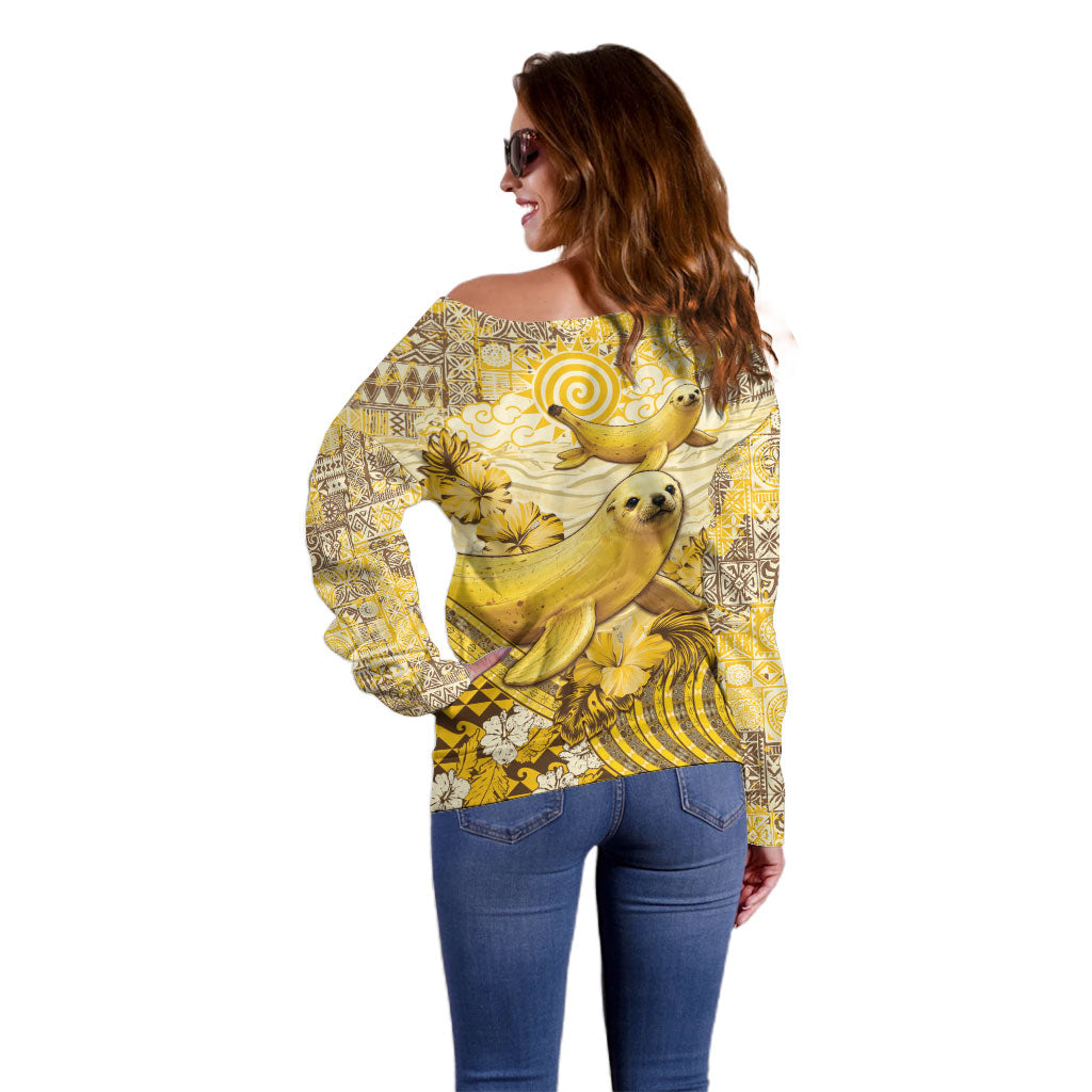 Hawaii Banana Seal Off Shoulder Sweater Ilio Holo I Ka Uaua Aloha