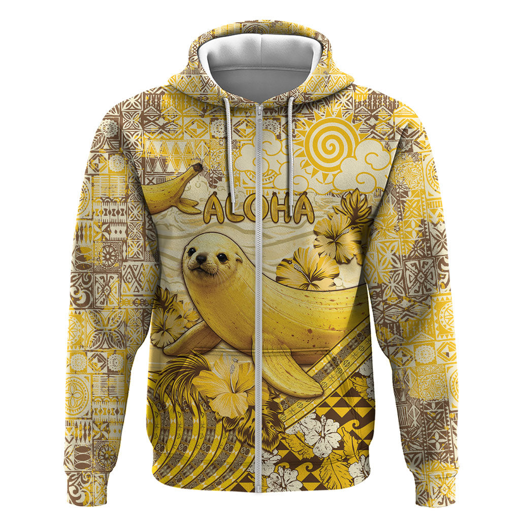 Hawaii Banana Seal Zip Hoodie Ilio Holo I Ka Uaua Aloha DT05 Zip Hoodie Yellow - Polynesian Pride