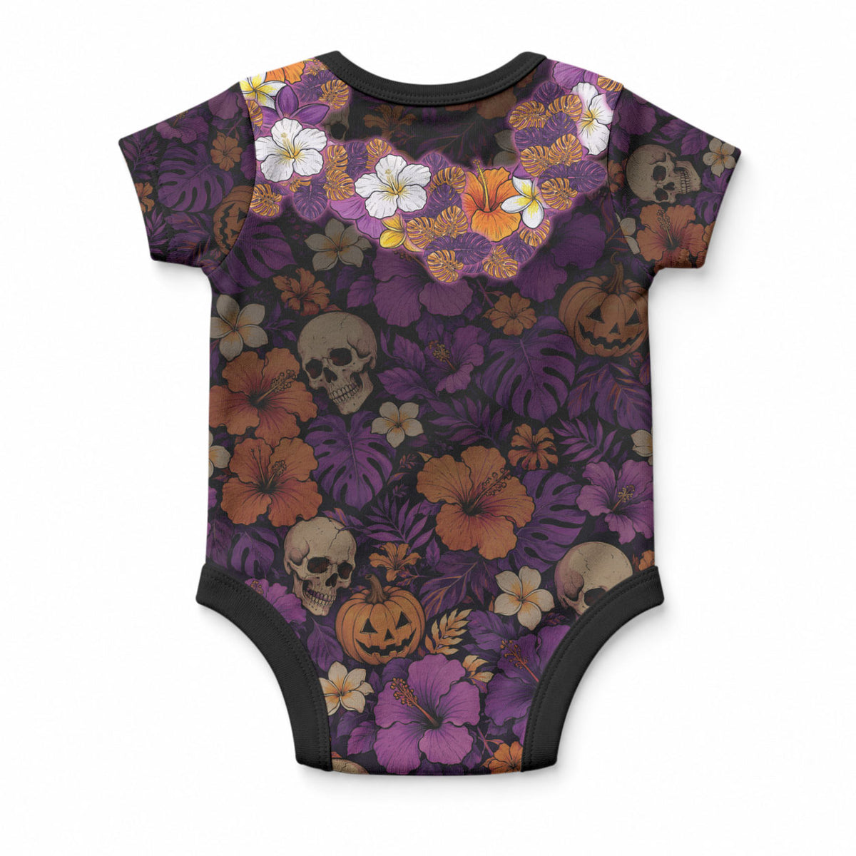 Hawaii Halloween Baby Onesie Skeleton Bones Flower Lei Tropical Floral