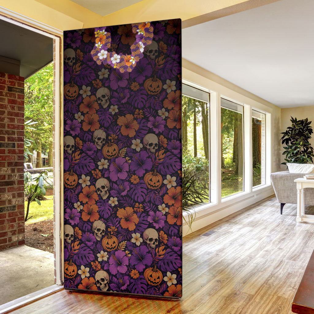 Hawaii Halloween Door Cover Skeleton Bones Flower Lei Tropical Floral