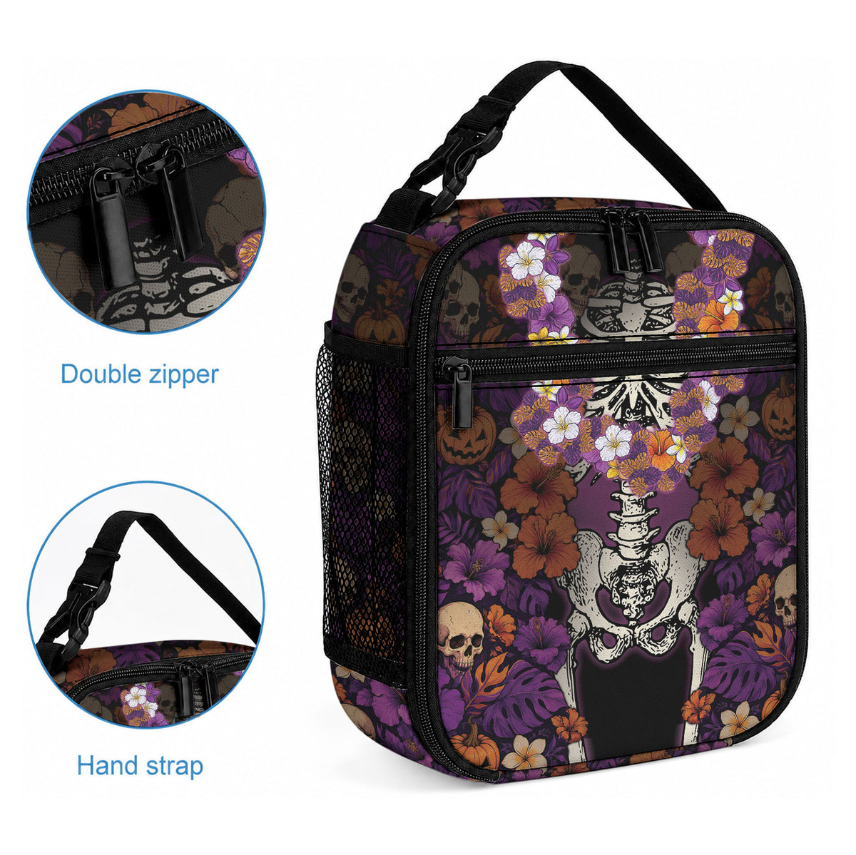 Hawaii Halloween Lunch Bag Skeleton Bones Flower Lei Tropical Floral