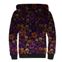 Hawaii Halloween Sherpa Hoodie Skeleton Bones Flower Lei Tropical Floral