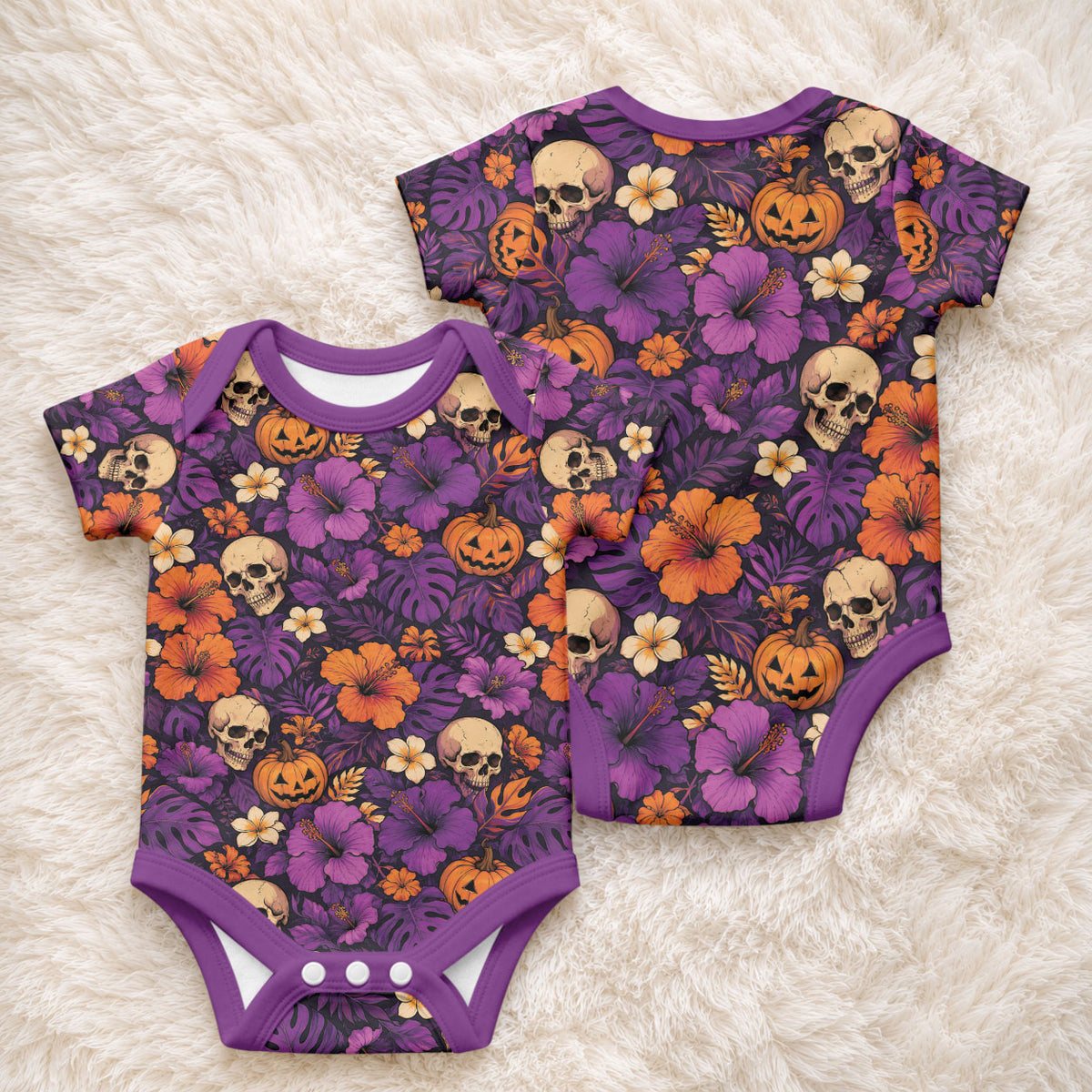 Hawaii Halloween Baby Onesie Skeleton Pumpkin Hawaiian Flower Tribal