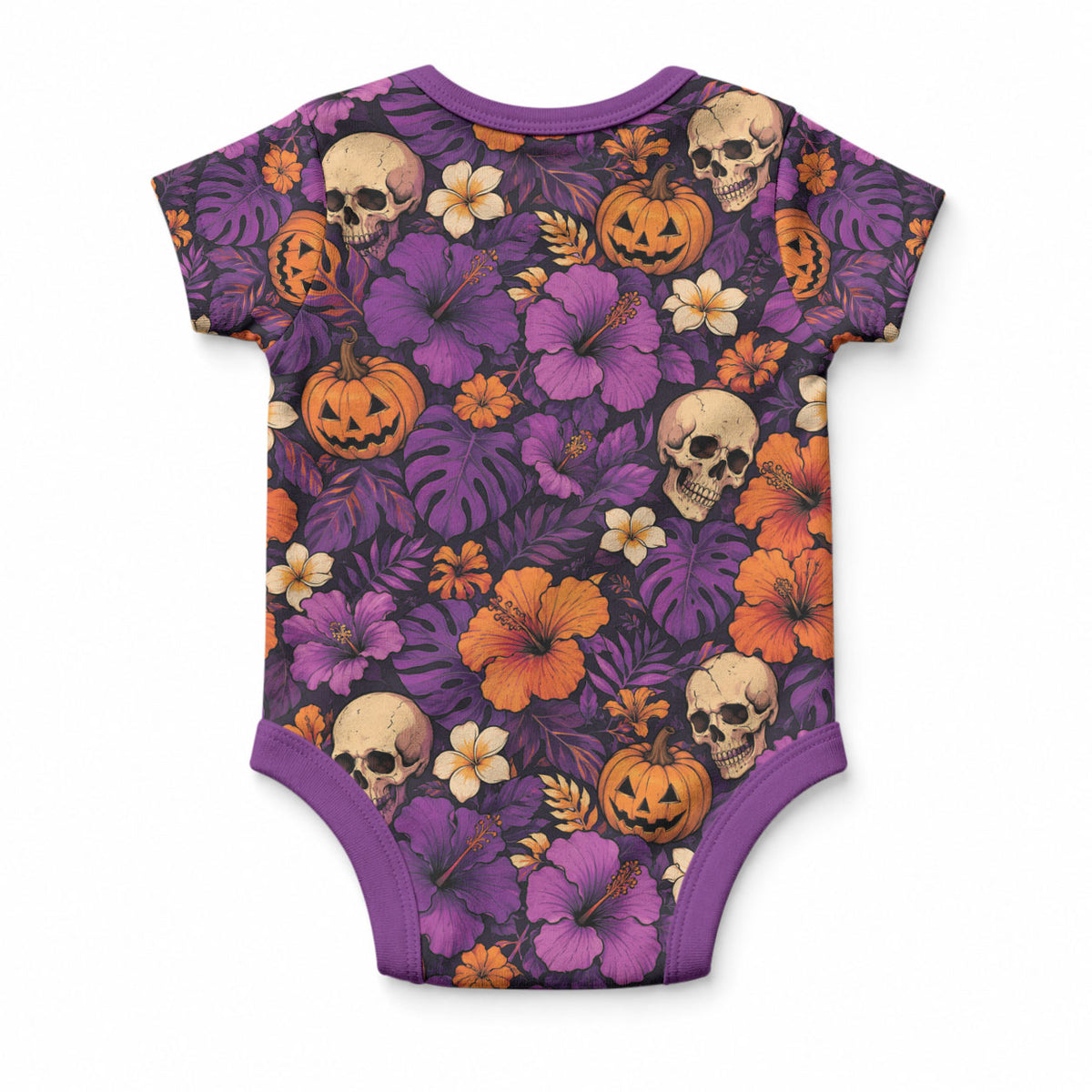 Hawaii Halloween Baby Onesie Skeleton Pumpkin Hawaiian Flower Tribal