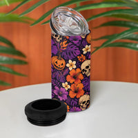 Hawaii Halloween 4 in 1 Can Cooler Tumbler Skeleton Pumpkin Hawaiian Flower Tribal