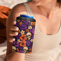 Hawaii Halloween 4 in 1 Can Cooler Tumbler Skeleton Pumpkin Hawaiian Flower Tribal