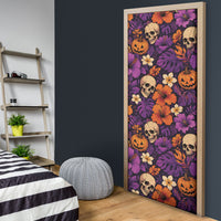 Hawaii Halloween Door Cover Skeleton Pumpkin Hawaiian Flower Tribal